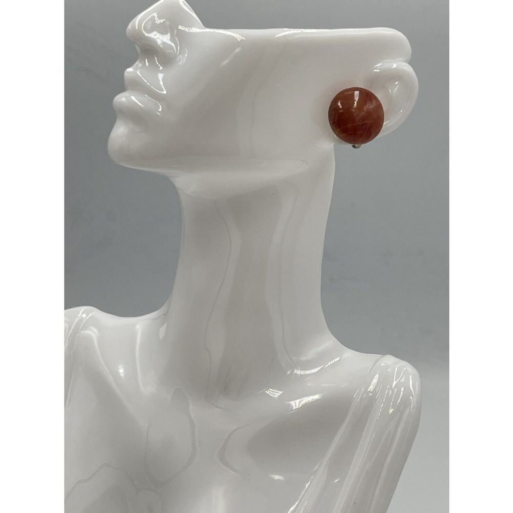Vintage Rust Faux Marble 0.5” Button Clip On Earrings Hong Kong 1950s
